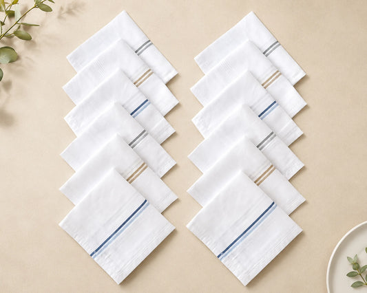 Set of white hanky with blue stripes on a beige background