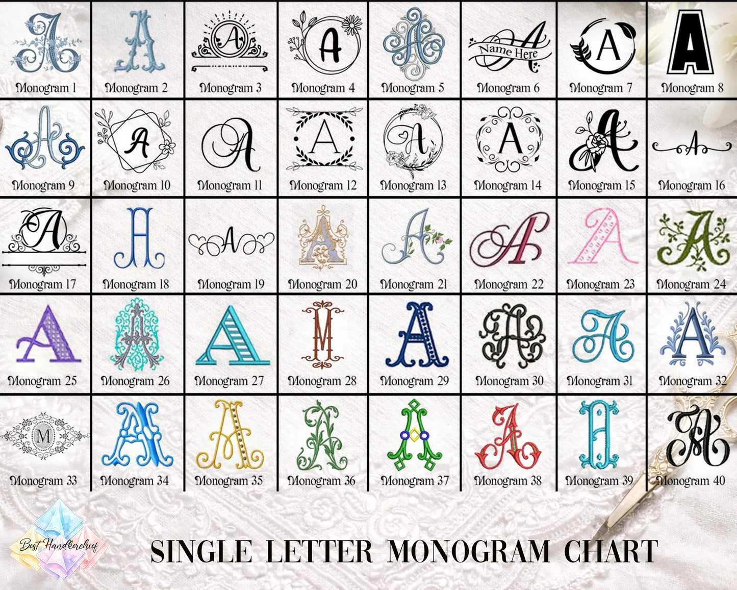 Embroidery Single Letter Monogram Best Handkerchief Made in USA  