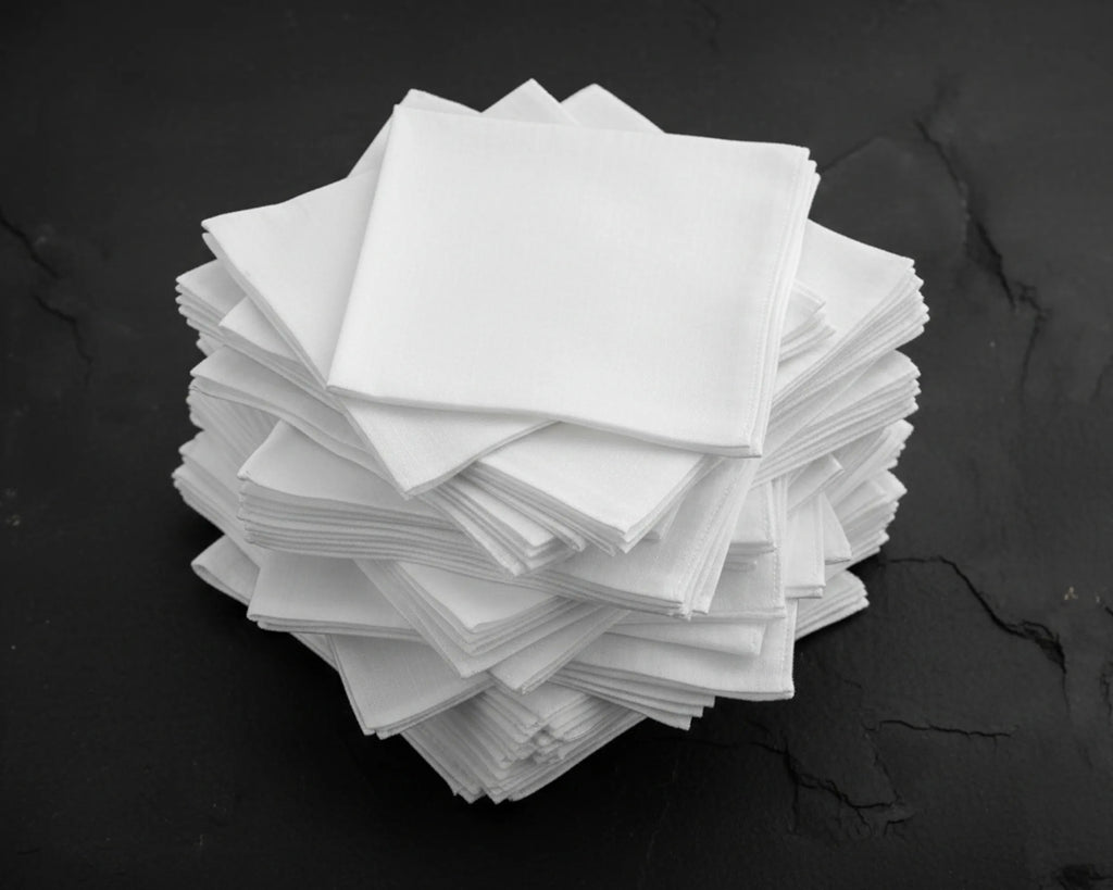 Stack of white hanky on a black background