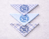 Three blue and white checkered hanky with 'Best Dad' text on a light gray background