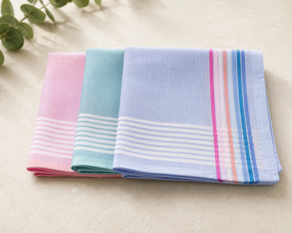 Three hanky with striped patterns on a light background