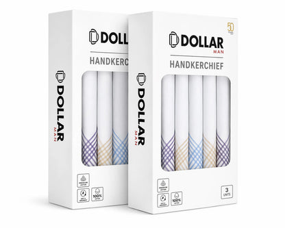 Two boxes of Dollar Man handkerchiefs on a white background