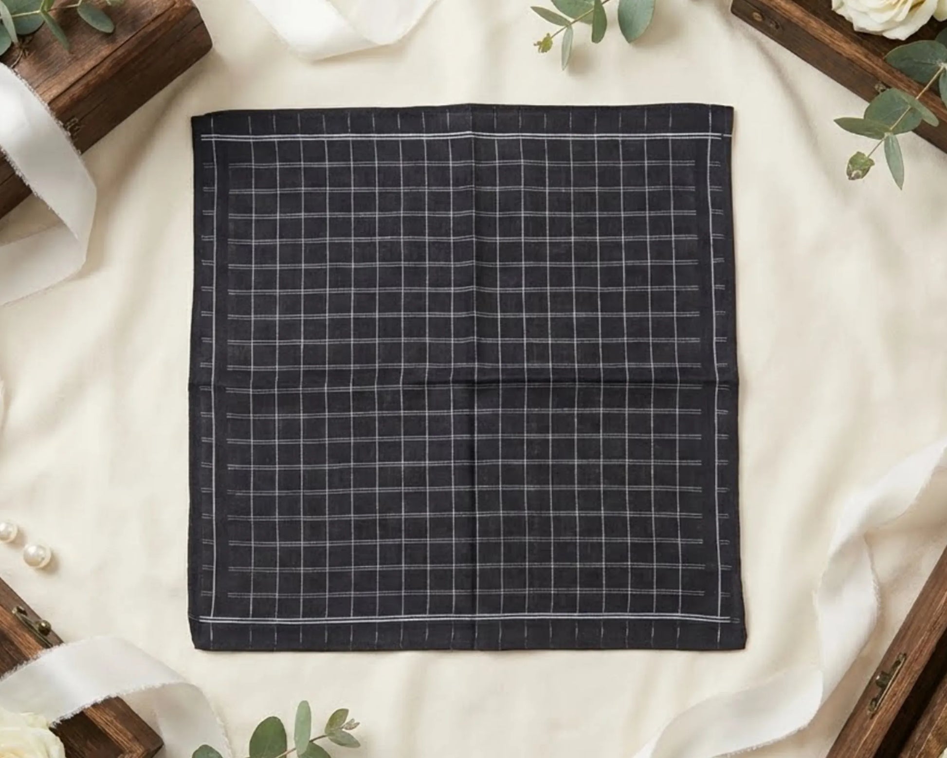 black and white grid style handkerchief