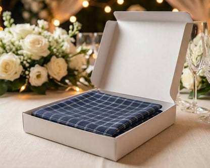 cotton black_and_white_grid_design_hanky in the box