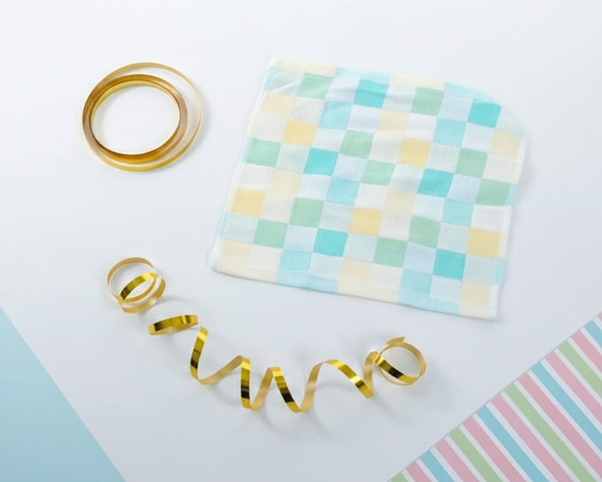 Childrens checkered cotton pocket cloth with green yellow and blue squares
