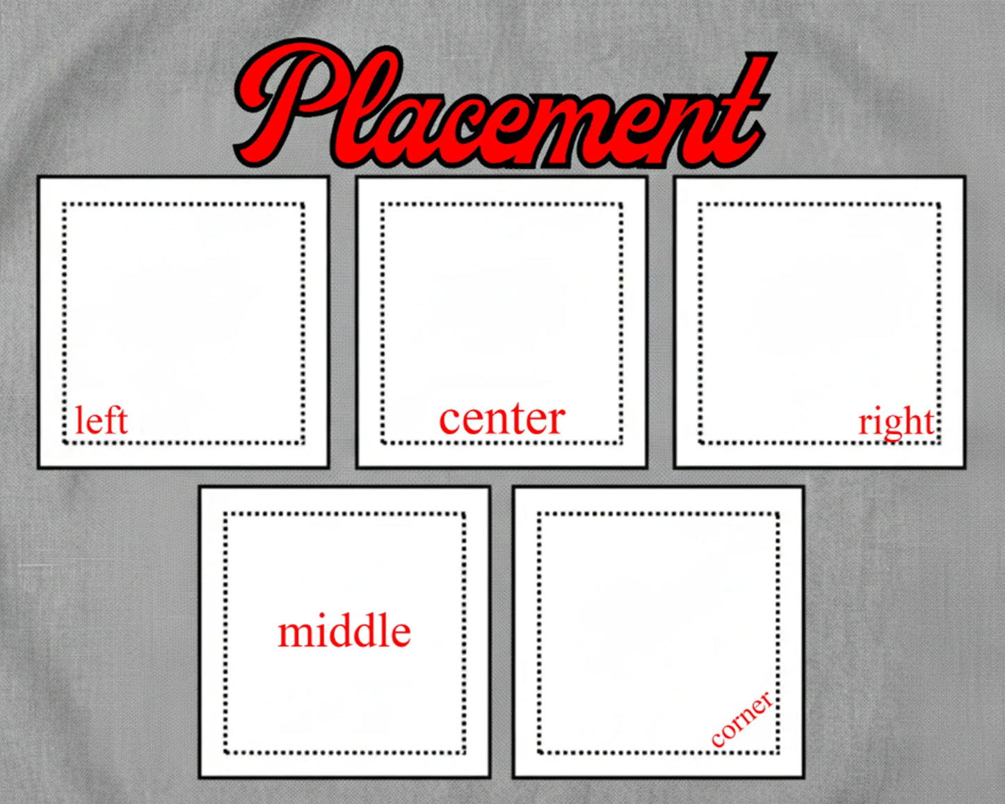 Diagram showing different text placement options on a gray background