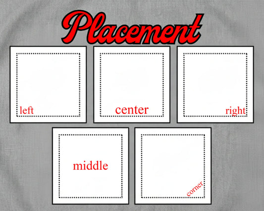 Diagram showing different text placement options on a gray background