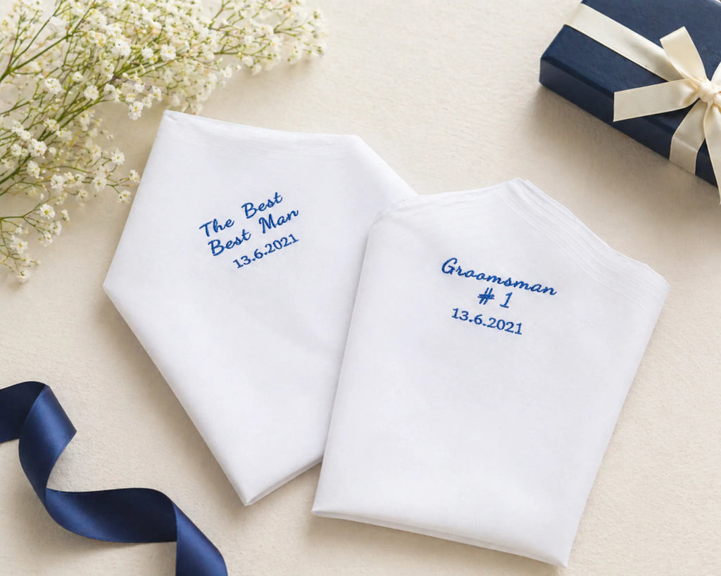 mens embroidered white cotton hanky 