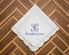 monogram white embroidery lace cotton handkerchief for mother 