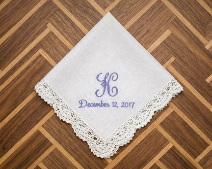 monogram white embroidery lace cotton handkerchief for mother 