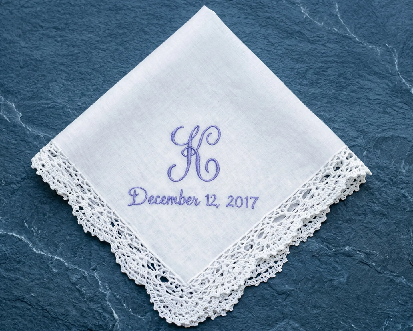 monogram white embroidery lace cotton hanky for mother 