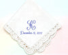 monogram white embroidery lace white cotton hankie for mother 