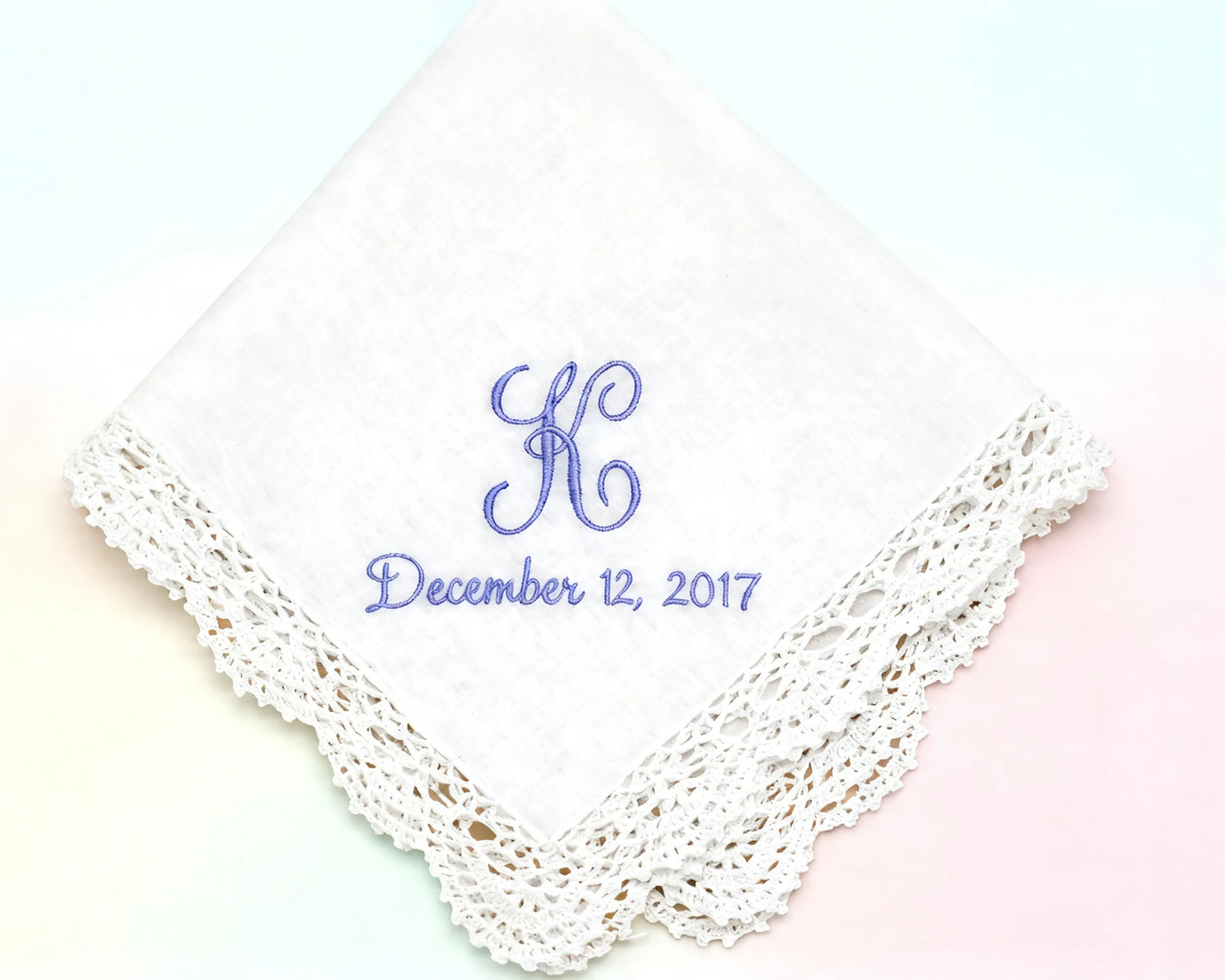 monogram white embroidery lace white cotton hankie for mother 