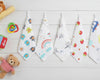 multi pack of white baby towels with car and elephant prints