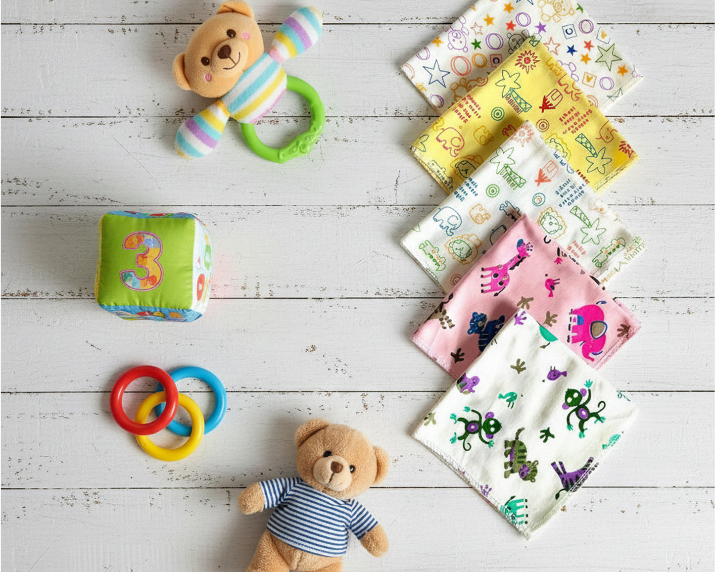 white cotton handkerchief with colorful mouse ear icons
