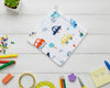 white cotton baby hanky with colorful elephant animal prints