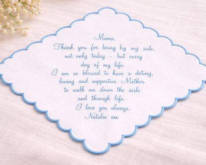 Card with blue text on a white background