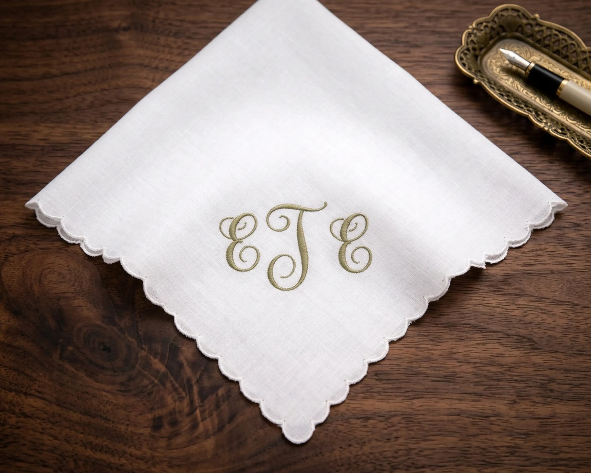 scalloped edge embroidery bridal hanky 