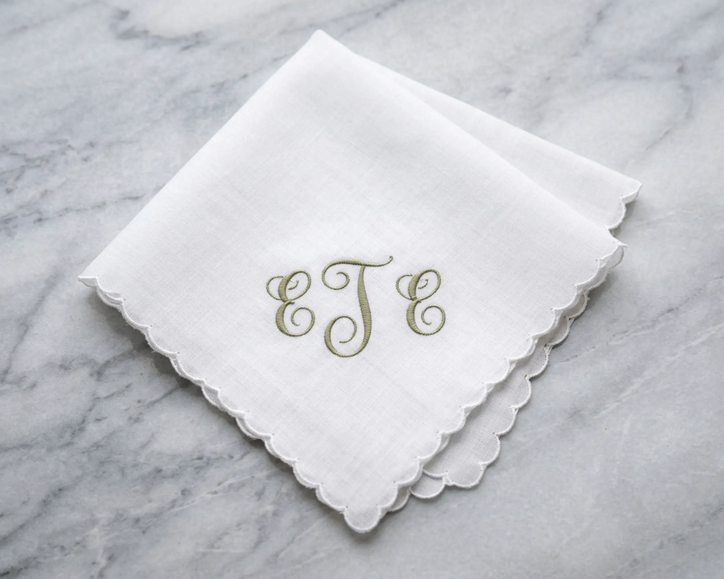 scalloped edge embroidery white bridal handkerchief