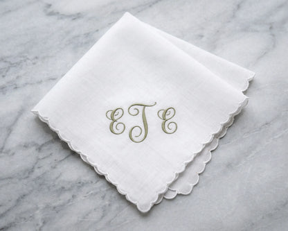 scalloped edge embroidery white bridal handkerchief