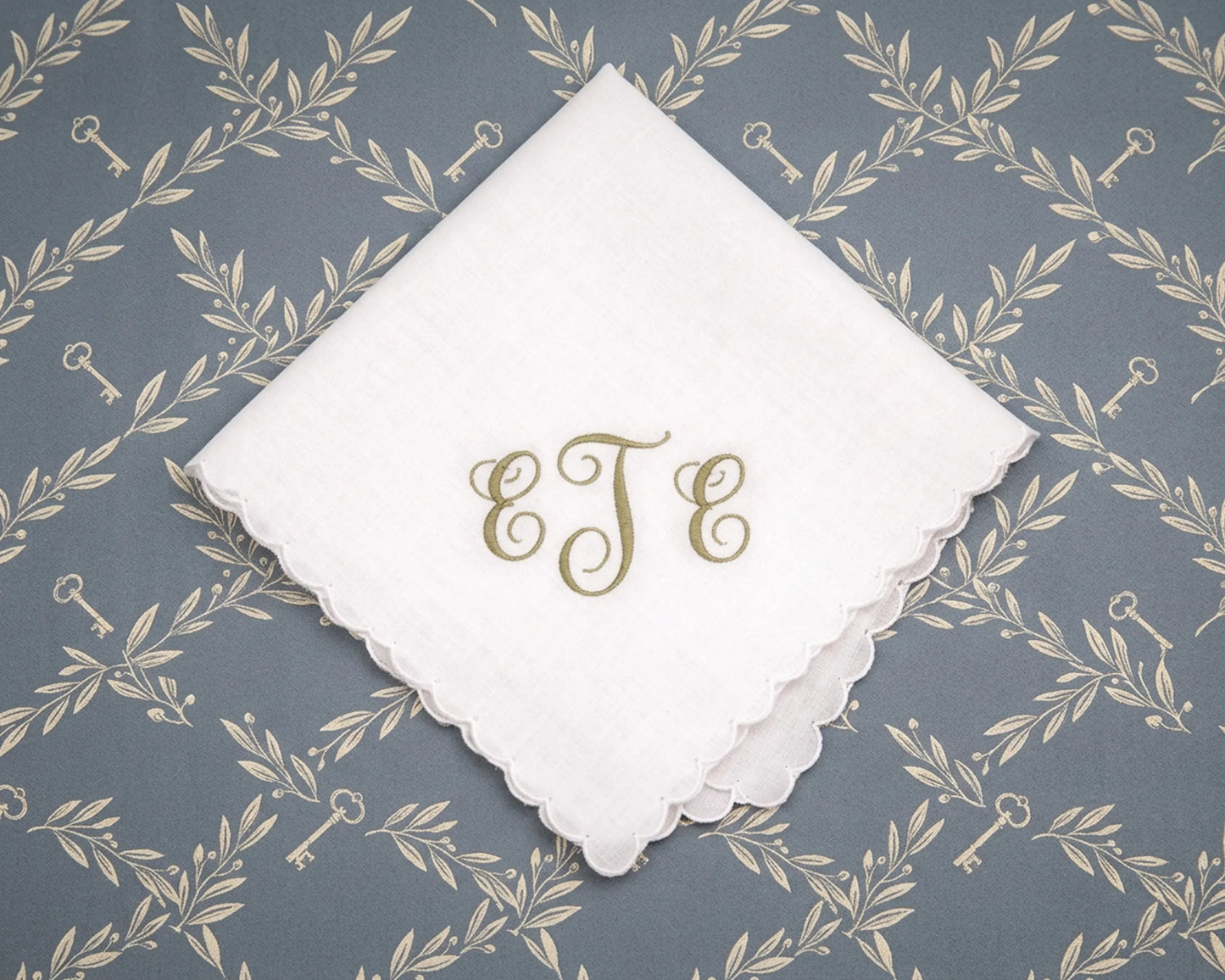 scalloped edge embroidery white bridal hankie