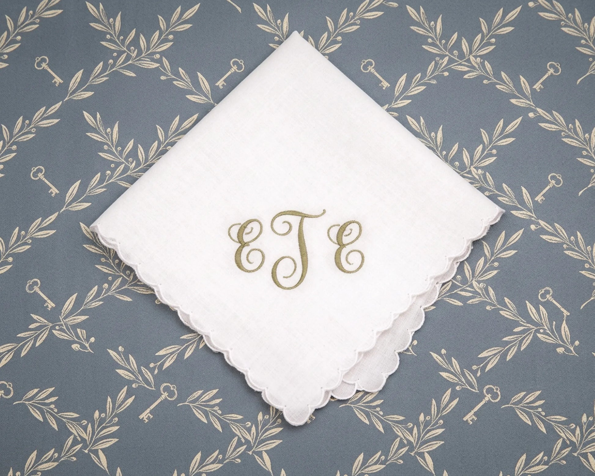 scalloped edge embroidery white bridal hankie