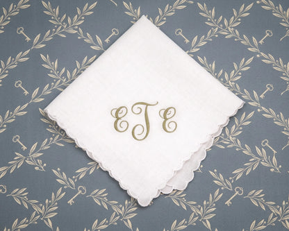 scalloped edge embroidery white bridal hankie