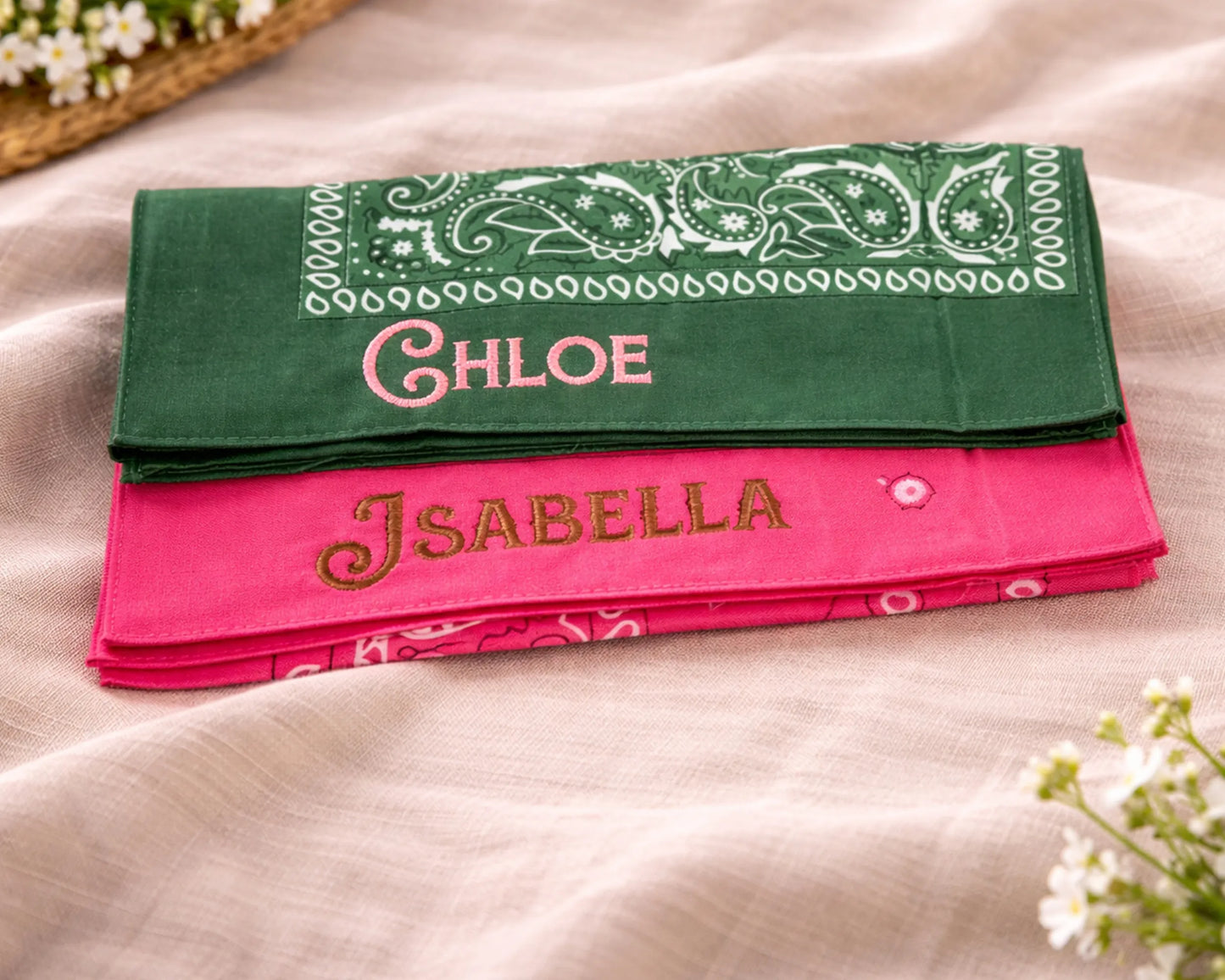 two embroidery bandanas 