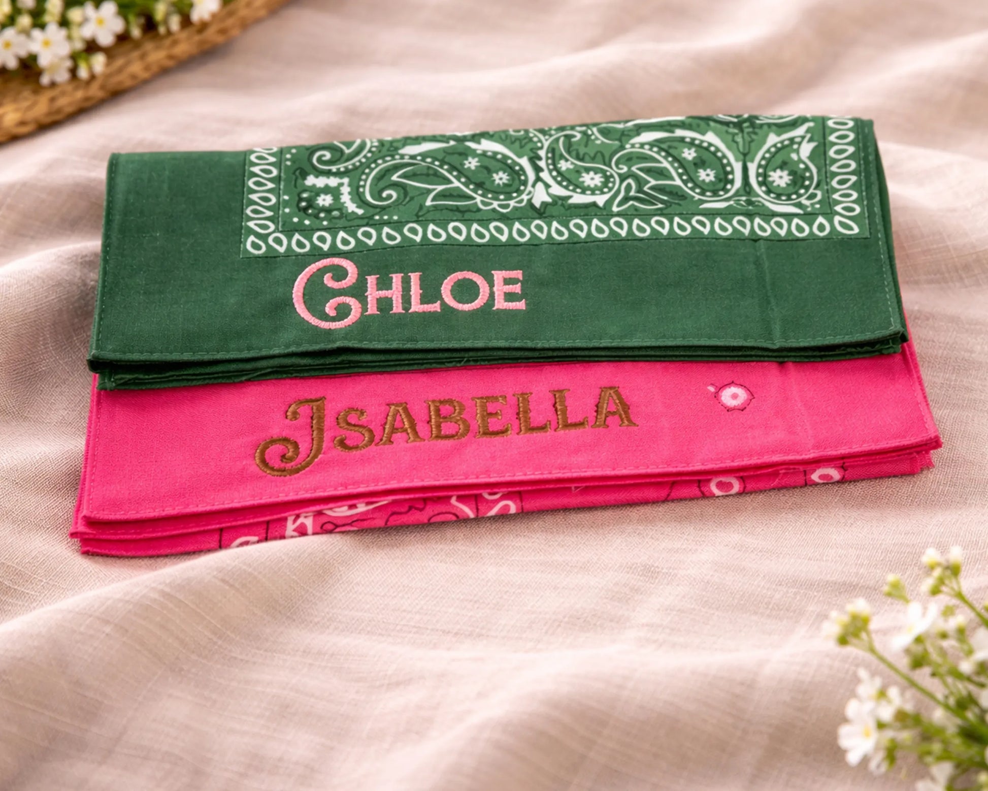 two embroidery bandanas 