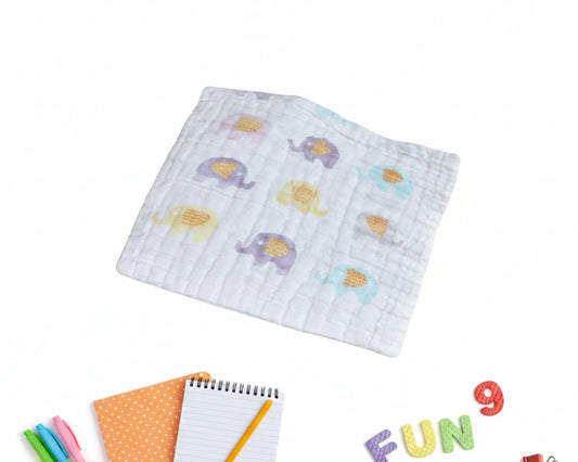 white handkerchief with colorful cars and trucks for babies