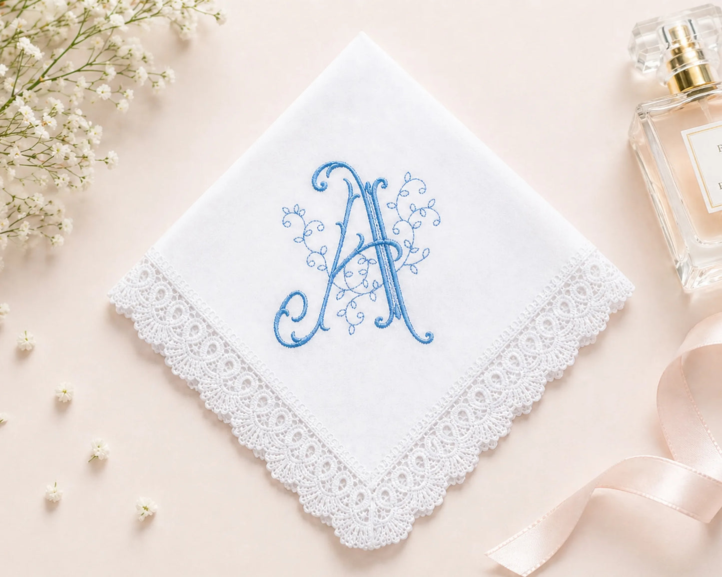 white bridesmaid lace embroidered handkerchief