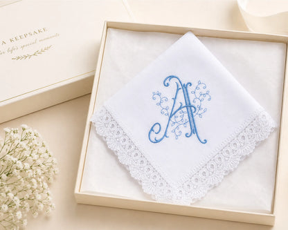 white bridesmaid lace embroidered handkerchief with box