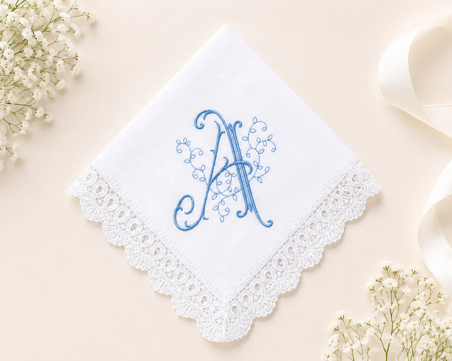 white bridesmaid lace embroidered hanky