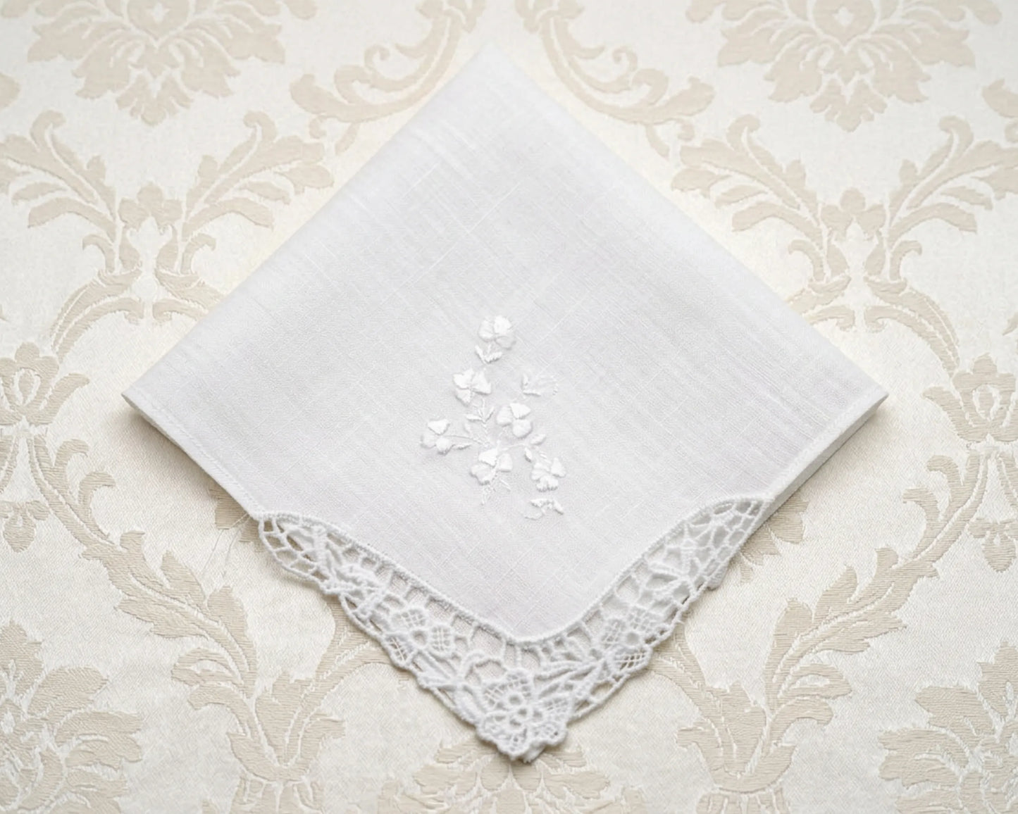 white corner lace bridal embroidery hankie
