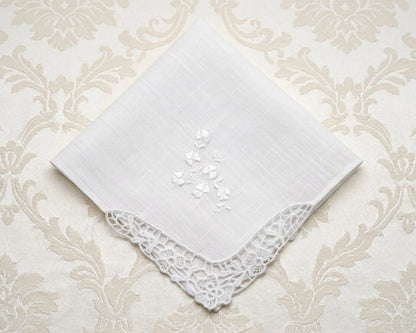white corner lace bridal embroidery hankie
