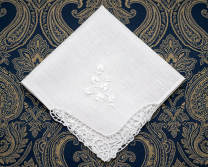 white corner lace bridal hanky 