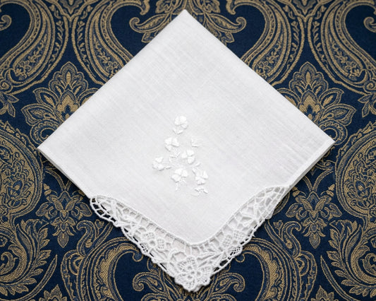 white corner lace bridal hanky 