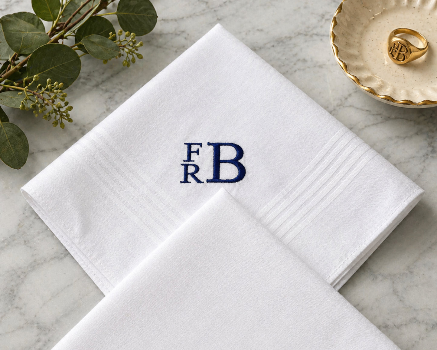 white cotton monogram handkerchief for groomsmen 