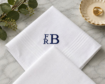 white cotton monogram handkerchief for groomsmen 